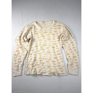 Vintage Kmart Butterfly Thermal Top Waffle Knit Cotton Cream Long Sleeve Medium